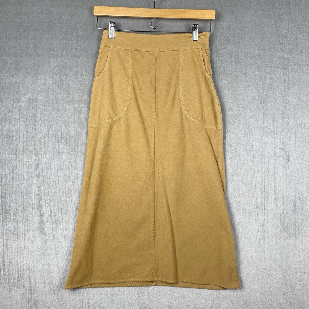 Vtg 90s Three Dots Skirt Womens‎ XS Midi Tan Corduroy Rachel Greene Made in USA
